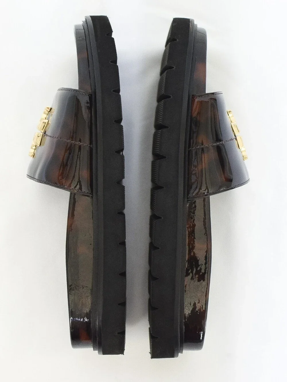 Tory Burch Everly Anatomic Lug Slide Sandals Tortoise Shell Leather Brown Size 7